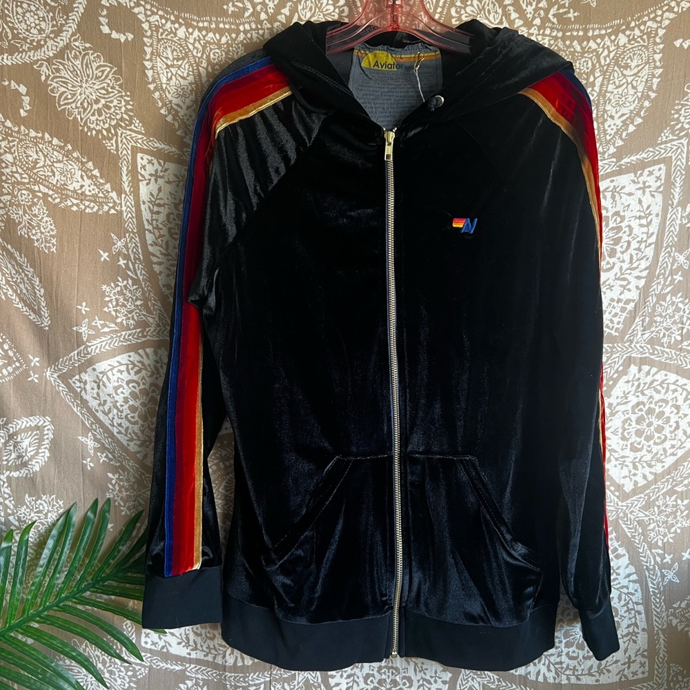 Aviator Nation Velvet Jacket with Multicolor Stripes
